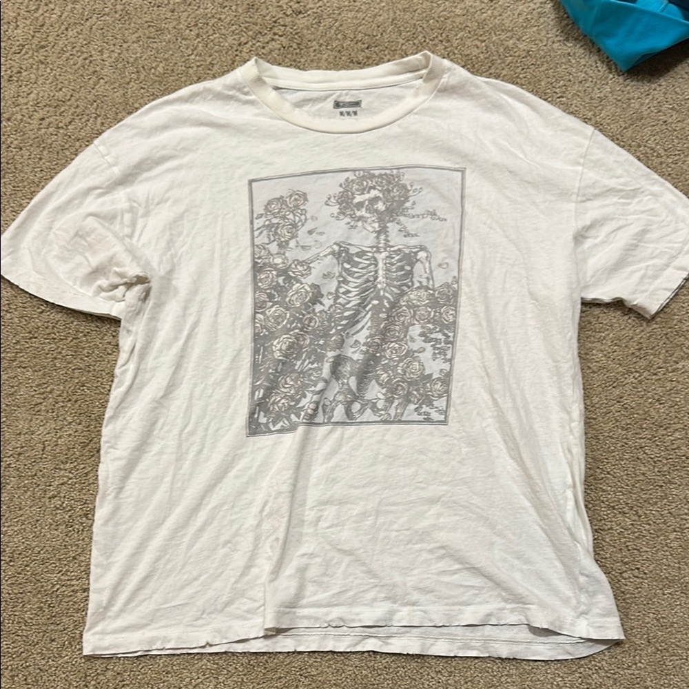 Gray and White Short Sleeve Tee with Graphic Designs